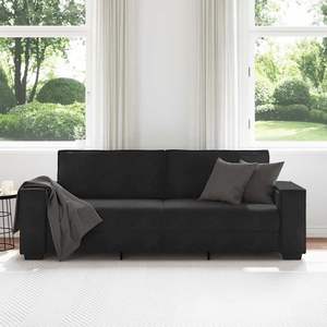 Sofá Rectangular de 3 Plazas en Terciopelo Negro para Sala de Estar - Product Image 3