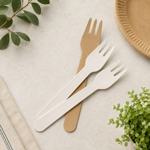Prix de gros usine – Couverts jetables biodégradables en papier (couteau, fourchette et cuillère) – Fourchette en papier - Product Image 5