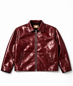 Chaqueta de Cuero PU Genuino para Hombre, Cálida, Personalizada, con Cierre, Cuello Alto, Logotipo Frontal, Forro Interior, para Invierno, Color Borgoña - Product Image 1