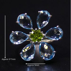 Anillo Clásico de Plata de Ley 925 con Topacio Azul y Peridoto, Joyería Plateada para Mujer, para Bodas - Product Image 2