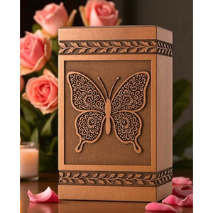 Butterfly & Palm Tree Cremation Urn: Engraved Rosewood, Personalized Memorial Memorial Keepsake by AYAANS - Product Image 4