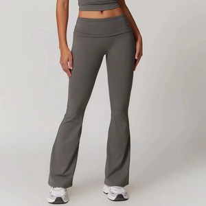 Pantalon de yoga ample pour femme avec logo personnalisé, coupe large, extensible, style évasé, vente en gros - Product Image 3