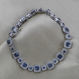 3.63 Cttw Blue & White Natural Diamond Tennis Bracelet 925 Sterling Silver 6.5 Inch, Round Cut Prong <b>Set</b> Wide Bracelet for Women - Product Image 5