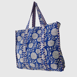 Bolso Tote de Algodón Estilo Bohemio con Patrón Floral Azul, Bolso de Compras para Mujer con Parte Superior Abierta, Apto para Todas las Temporadas - Product Image 2
