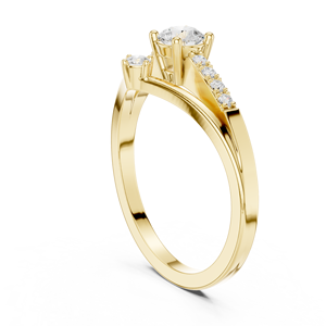 Yellow Gold Lab Grown Diamond Engagement <b>Ring</b>, Round Center Stone, Pavé Side Diamonds, <b>Split</b> Shank Bridal Jewelry - Product Image 2