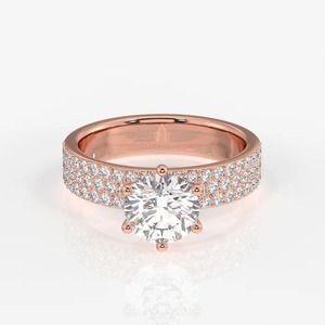 แหวนหมั้นเพชรทรงกลม 1.15 กะรัต เพชรเลี้ยงในห้องปฏิบัติการ ทองคำขาว 14K วงแหวนสามแถวแบบฝังเพชรเต็มวง แหวนเจ้าสาว - Product Image 3
