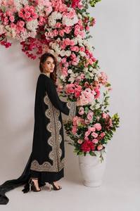 Robe Abaya noire brodée, coupe ample, manches longues, robe islamique pour femmes avec dupatta pour la fête de l'Aïd - Product Image 3