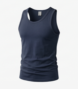 Men's <b>Navy</b> Sleeveless Tank <b>Top</b> O-Neck Solid Color Knitted Casual Wear - Product Image 3