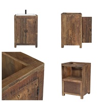 Meuble-lavabo moderne en bois de manguier massif, écologique, de style européen, avec miroir sur pied, lavabo blanc, robinet noir, montage au sol