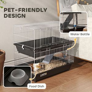 Gabbia Moderna a 2 Livelli in Metallo per Piccoli Animali con 2 Porte, Vassoi, Ciotola, Bottiglia e Rampa per Allevamento Conigli, Furetti, Cincillà - Colore Nero - Product Image 5