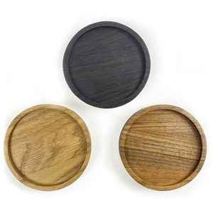 Acacia Coaster Set <b>Round</b> 5mm Thick Reusable Modern Design <b>Mats</b> & Pads Set of 4 with Acacia Stand - Product Image 2