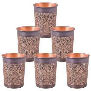 Vaso de Cobre Puro con Acabado Antiguo, Hecho a Mano, Grabado, para Agua, Jugo, Uso Ayurvédico - Product Image 5
