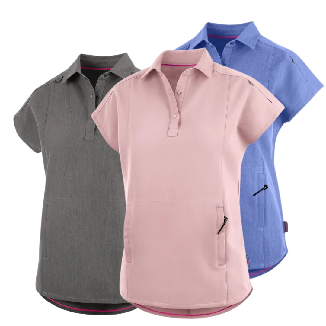 Camisa superior de alta qualidade, uniforme de enfermeira, roupa médica, esfoliante, roupas hospitalares, design personalizado e logotipo da fábrica Saomai FMF