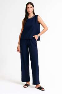 Conjunto elegante de top sin mangas y pantalones de pierna recta para mujer, poliéster, cómodo, ropa informal de oficina, venta al por mayor, indio, pakistaní - Product Image 2