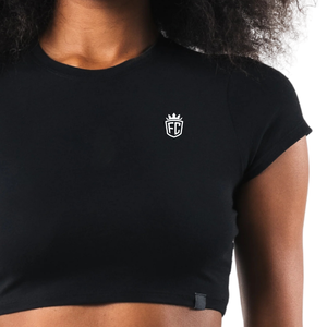 Top Corto de Manga Corta para Mujer, Negro, Elástico, para Gimnasio, Yoga, Entrenamiento - Product Image 5