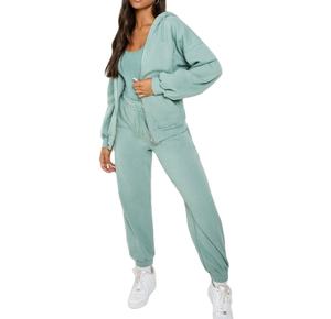 Ensemble de survêtement personnalisé pour femmes Survêtement vert à broderie dégradée Survêtement à capuche Costumes de sport zippés Survêtement dans le sport - Product Image 1