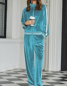 Velvet Twin <b>Set</b> Track Suit Matching Oversized Stylish Fashionable Zipper Velvet Velour Track Suit <b>Set</b> Breathable Outdoor Wear - Product Image 6