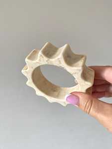 Handmade Marble Resin Bangle Chunky Geometric Sunburst Fluted Resin Craft Cream Ivory Cog Cuff Bangle Jewelry - Product Image 5