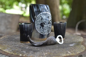 Taza de cuerno de buey de alta calidad y abridor, de cuerno natural auténtico, estilo vikingo vintage, para uso doméstico y otros usos de bebidas. - Product Image 2