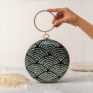 <b>Sequin</b> Round Embroidered Clutch <b>Bag</b> Luxury Wedding Evening Handbag for Women Occasions - Product Image 1