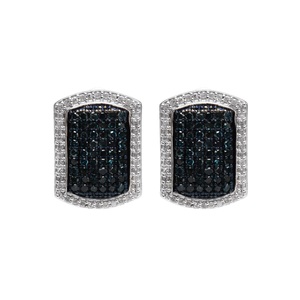 1.83 Cttw Round Cut White & Color Enhanced Blue Natural Diamond Rectangle Halo <b>Stud</b> <b>Earrings</b> for Women in 925 Sterling Silver - Product Image 1