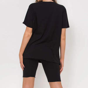 Ensemble deux pièces d'été tricoté 100 % coton pour femme avec logo personnalisé, chemise et short décontractés, services OEM ODM - Product Image 3