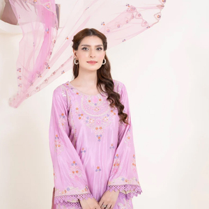 Ensemble Salwar Kameez Dupatta 3 Pièces en Soie Mousseline Brodé Motif Floral Respirant pour Femme – Style Pakistanais et Indien – Idéal Été - Product Image 3