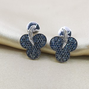 1.65 Cttw White Baguette & Color Enhanced Round Blue Natural Diamond Stud <b>Earrings</b> for Women in 925 Sterling <b>Silver</b>, Push <b>Back</b> - Product Image 3