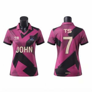 Maillot de cricket pour hommes 240g en polyester premium, anti-humidité, rose et noir uni, avec logo, nom et numéro personnalisés par impression thermique - Product Image 1