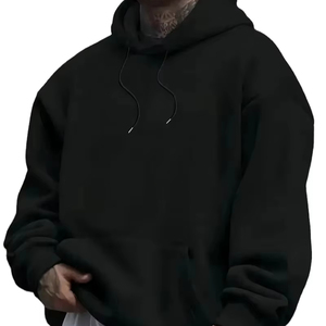 <b>Men's</b> Black Hooded Sweatshirt Regular Fit Cotton French Terry Casual Pocket Hoodie Autumn Wear - Product Image 3