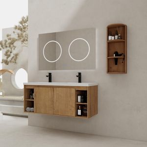 Meuble-lavabo mural double vasque 48 po avec portes à fermeture douce 00612IMO 07348IMOX et étagère de rangement (KD) – Meubles-lavabos à fermeture douce - Product Image 1