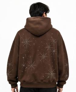 Sweat-shirt à capuche marron pour homme, coupe classique, motif uni, écologique, 100% coton, molleton tricoté, décontracté, pour l'automne - Product Image 2
