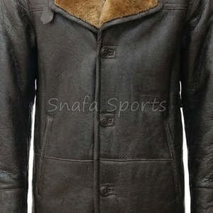 <b>Men's</b> Sheepskin Leather Trench <b>Jackets</b> <b>Shearling</b> Black Vintage Style Winter Warm Faux Fur Long leather Coat - Product Image 3