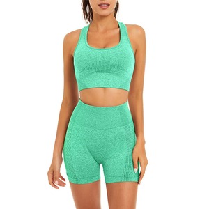 Conjunto de Yoga de 2 Piezas sin Costuras, Top Deportivo y Pantalones Cortos de Cintura Alta, Ropa Deportiva para Mujer, Conjuntos de Yoga Cortos, Venta Caliente 2024 - Product Image 2