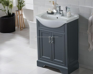 Meuble-lavabo moderne en bois massif à poser au sol pour petite salle de bain avec vasque intégrée, 24 pouces, pour hôtel, garantie 1 an - Product Image 2