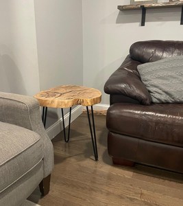 Mesa de Centro de Madera Petrificada de Resina Epoxi Hecha a Mano, Mesa Auxiliar de Tronco de Árbol Natural con Patas de Metal Tipo Horquilla, Decoración Rústica - Product Image 4