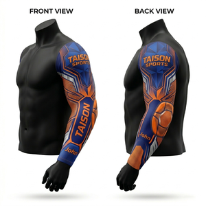 Manguitos de Fútbol para Hombre, 275GSM, Tela Elástica de Poliéster y Spandex Premium, Diseño de Paneles Azul y Blanco, Impresión de Logotipo Personalizado Sublimado - Product Image 3