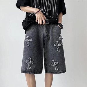 Pantalones Cortos de Mezclilla para Hombre, Estilo Lavado, con Logotipo Personalizado Bordado, Corte Holgado, de Algodón, Estilo Urbano, Casual, para Hombre - Product Image 1