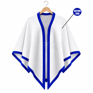Poncho décontracté Cosh International Sorority Sisterhood blanc avec bordure bleue, col en V, manches chauve-souris, respirant, toutes saisons - Product Image 5