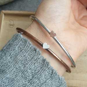 Belladec Handcrafted Red Copper <b>Bangle</b> <b>Bracelet</b> with Heart Charm Minimalist Artisan Jewelry Elegant Daily Wear Gift for Women - Product Image 2