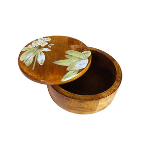 Mango Wood Round Chapati Box Roti Casserole With Lid For Kitchen <b>Dining</b> <b>Table</b> Decorative Serving Food Case - Product Image 2