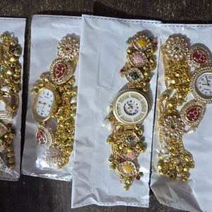 Ethnic Bracelet Watches Handcrafted <b>Gota</b> Patti and Kundan Work Ethnic Bracelet Watch Collection for Women - Product Image 1