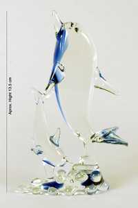 Figurine de paon en verre soufflé à la main avec détails bleus et verts, hauteur 14 cm, sculpture animale décorative - Product Image 2