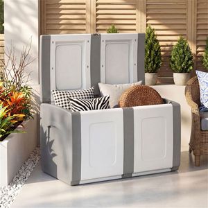 <b>Large</b> Outdoor 53-Gallon PP Deck <b>Storage</b> <b>Box</b> with <b>Lockable</b> Lid and Side Handles Gray-Waterproof - Product Image 6