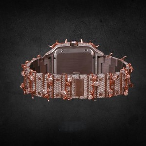 Montre de luxe en or rose avec moissanite, cadran carré, quartz, affichage analogique de la date, bracelet de 20 mm en acier inoxydable pour homme - Product Image 3