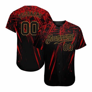 เสื้อเบสบอลสีดำแดงแบบกำหนดเองสำหรับผู้ชาย แขนสั้น คอวี ลายพิมพ์ ทรงปกติ ผ้าโพลีเอสเตอร์ 100% พิมพ์ลายแบบระเหิด - Product Image 3