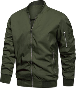 <b>Men's</b> solid color bomber Stand collar zipper <b>jacket</b> Windproof casual autumn wear Regular fit polyester <b>jacket</b> - Product Image 3
