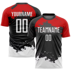 เสื้อฟุตบอลและเสื้อซอคเกอร์พิมพ์ลายตามสั่ง OEM พร้อมชื่อและหมายเลข แขนสั้น ระบายอากาศได้ดี ผลิตจากโพลีเอสเตอร์ 100% ขายส่ง - Product Image 3