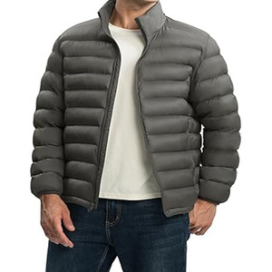 Cheap Light <b>Warm</b> Puffer Jacket Custom Logo Polyester Stand Collar Hooded Winter Padded Coat for Men - Product Image 6