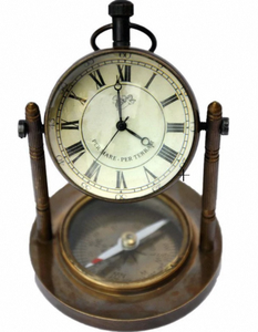 Modern Retro Vintage Brass Table <b>Clock</b> Antique Style with Compass for Outdoor & Kitchen Quartz Desk <b>Clock</b> Metal Home Decoration - Product Image 3